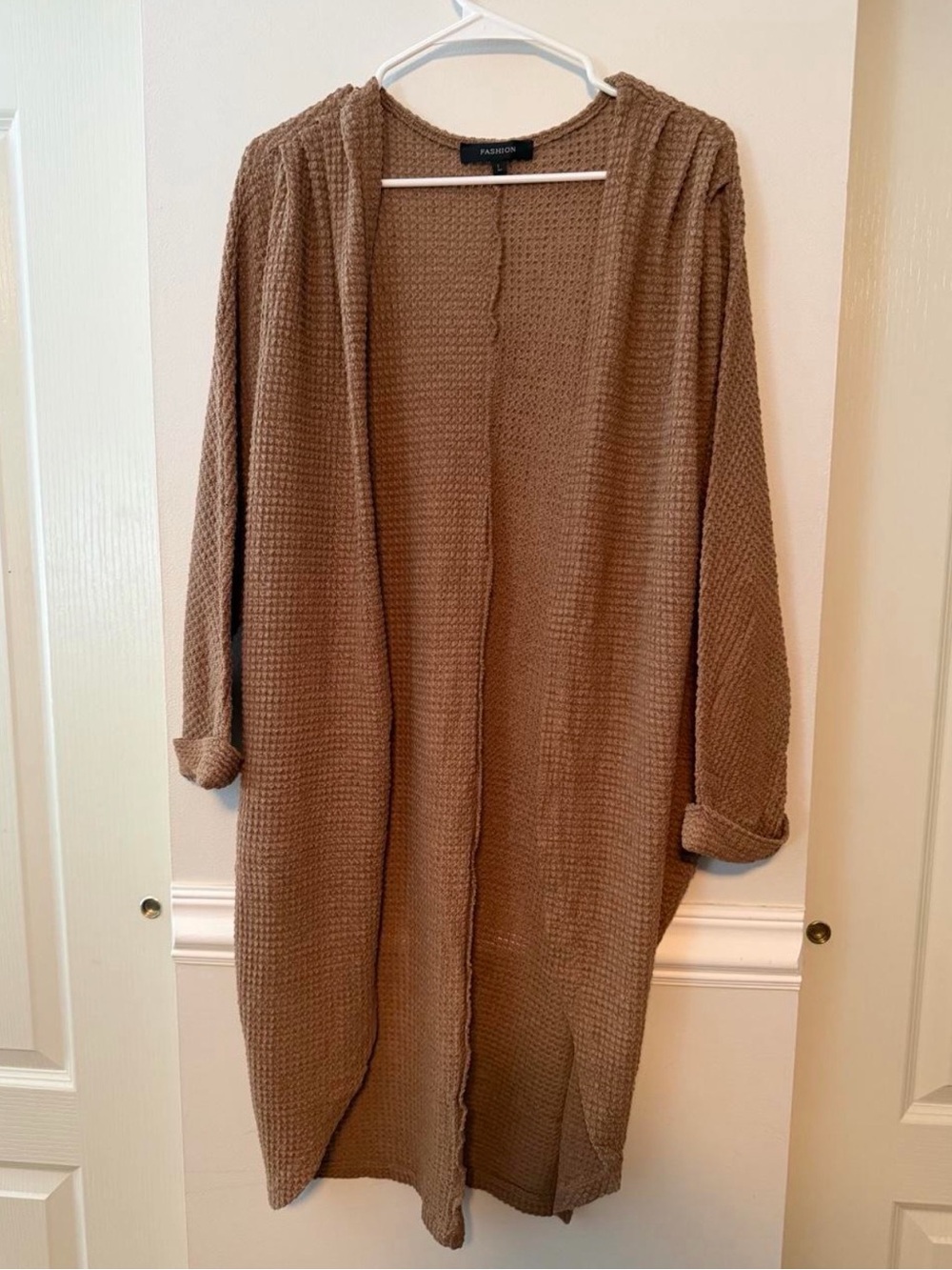 Casual Open-Front Waffle Knit Cardigan Coatigan - Brown
